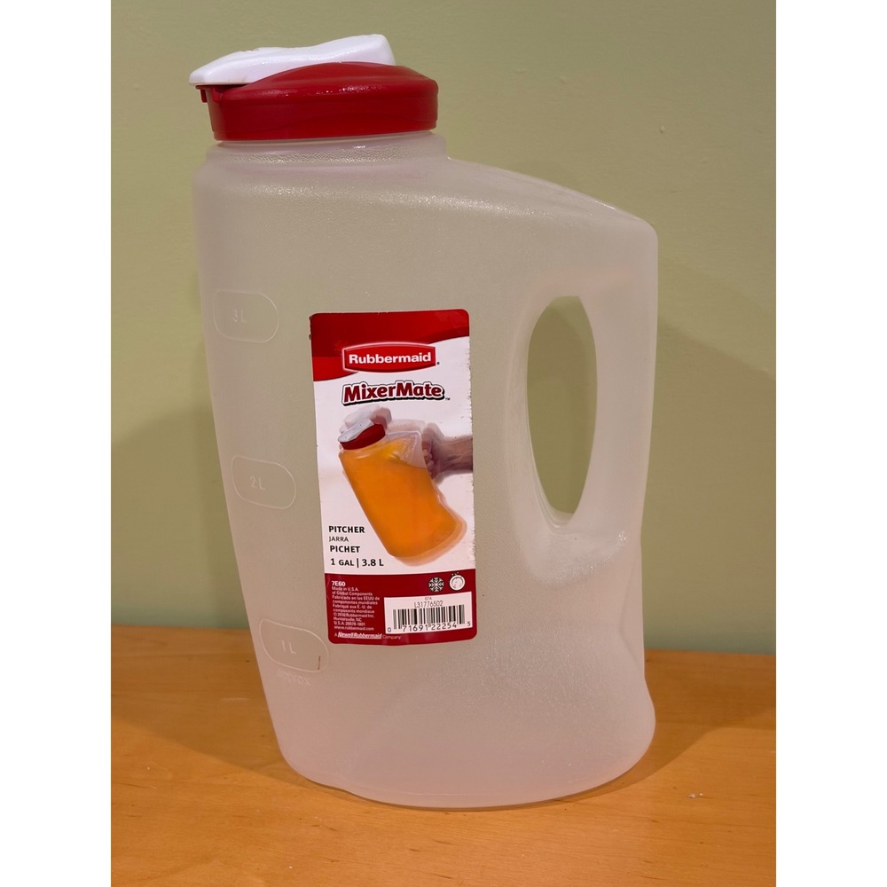Rubbermaid MixerMate 1 Gal 3.8L Pitcher Red Lid 7E60 Made in USA New